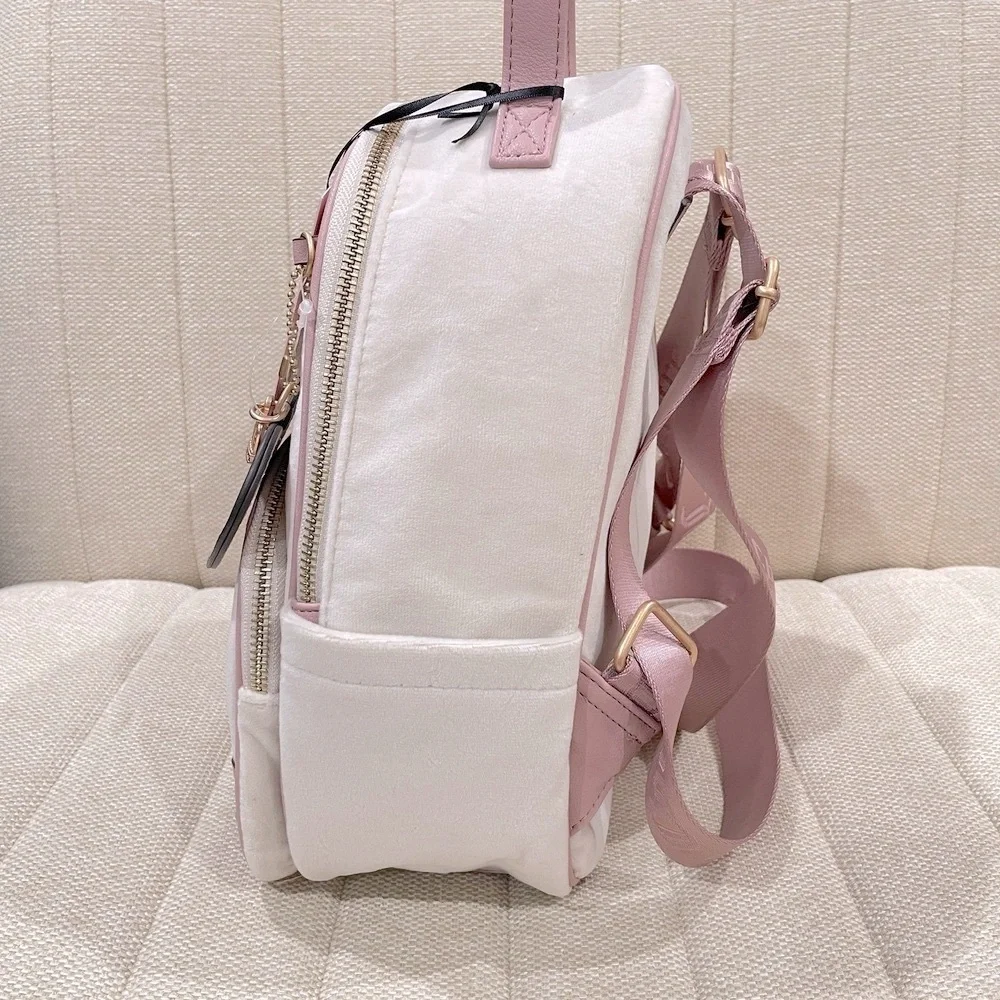 NEW Juicy Couture Velour Mini Backpack Cream Pink Embroidered Logo Heart Charm‎